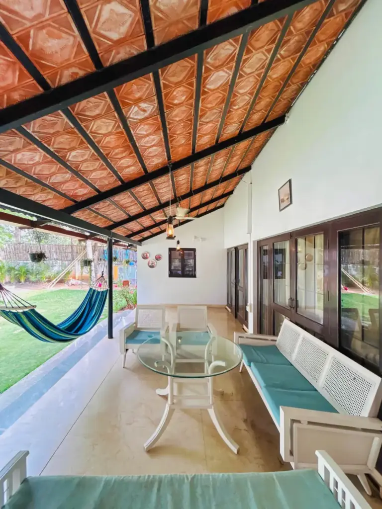 Private garden space at a Bengaluru villa designed for calm and comfortable New Year gatherings