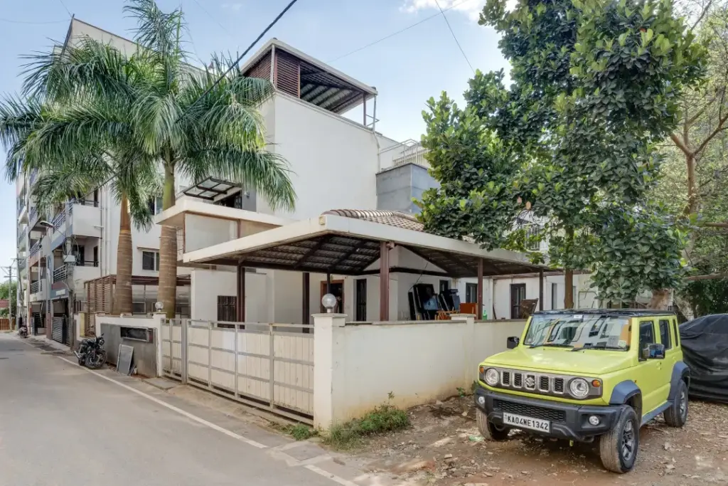 Secure car parking available at a Spacez villa in Bengaluru for guest convenience