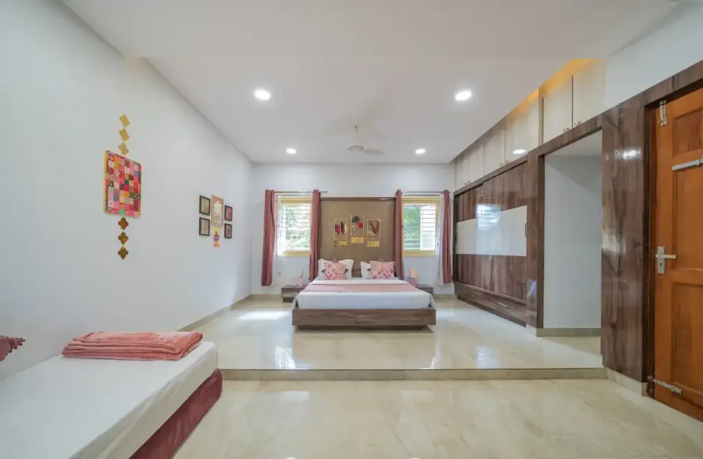 Luxury Moroccan themed master bedroom at Namma Morocco Spacez featuring exotic decor and premium boutique furnishings