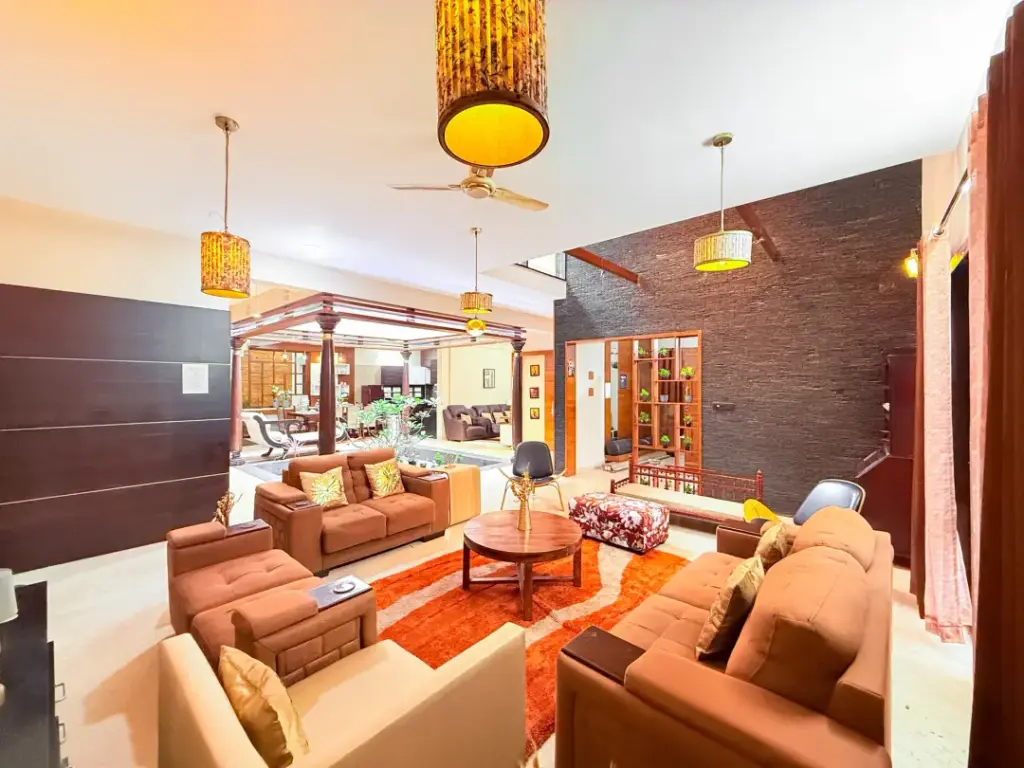 Elegant indoor living room and lounge at Lagoon Luxe Spacez featuring modern aesthetics for high-end guest receptions