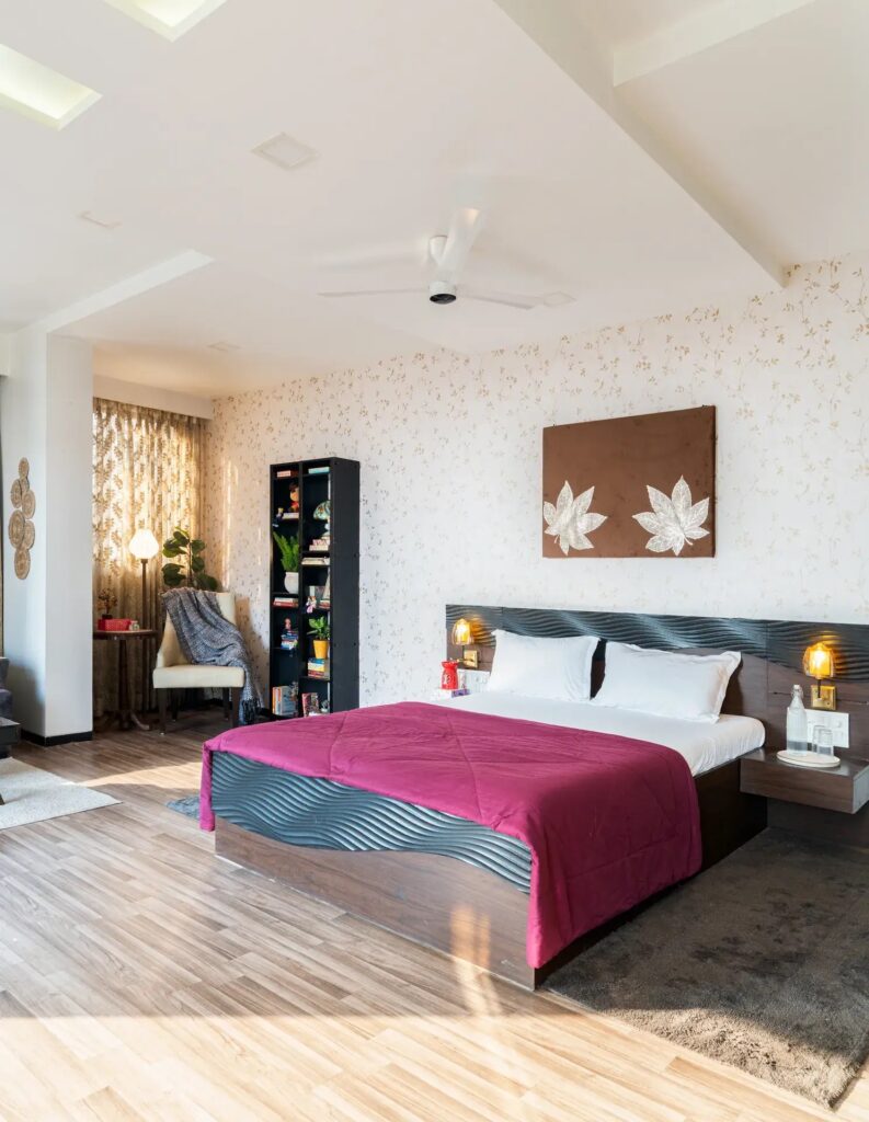 Modern bedroom in Hilltop Hideaway with elegant interiors and a calm luxury stay feel.